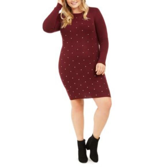 NWT Planet Gold Women's Plus Size Sweater Embellished Mini Dress Long Sleeve 2X - Picture 1 of 8